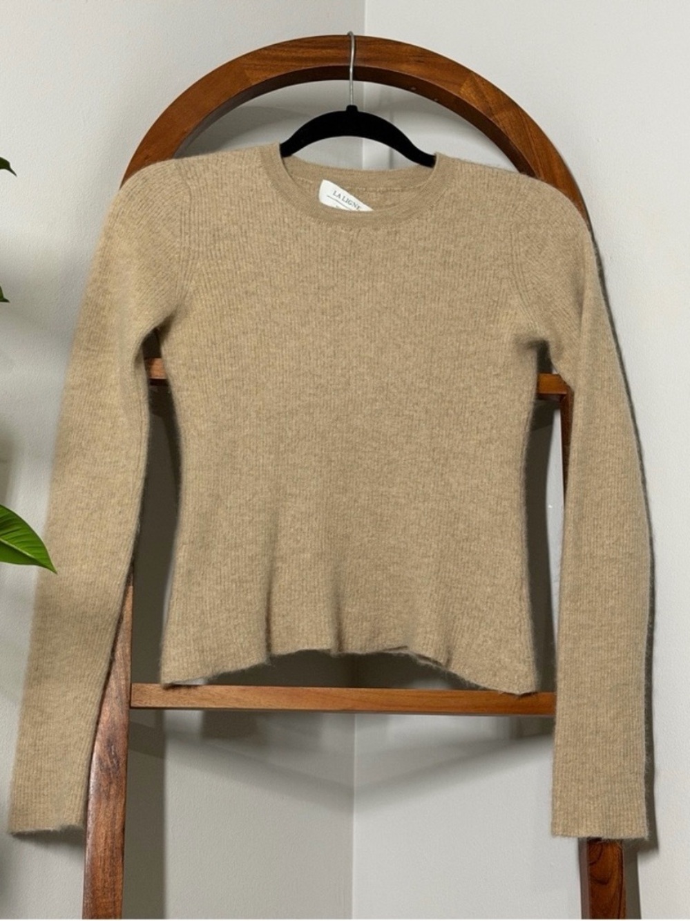 La Ligne MEDIUM Tan 100% Cashmere Ribbed Cropped Sweater